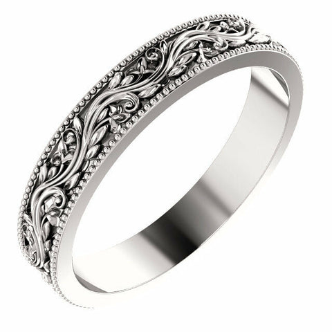 Image of SIZE 5 - Platinum 4.0 mm Wide Sculptural-Inspired Milgrain Bridal Wedding Band