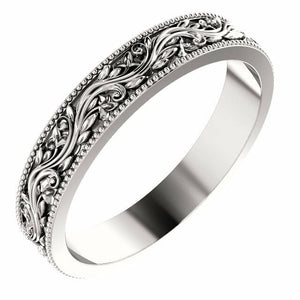 SIZE 5 - Platinum 4.0 mm Wide Sculptural-Inspired Milgrain Bridal Wedding Band