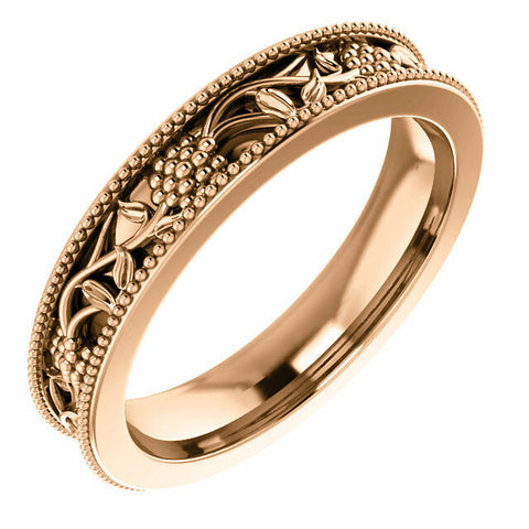 Image of SIZE 5.5 - 14K Rose Gold Floral Inspired Wedding Band Solid Gold Ring New Item