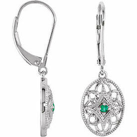 Sterling Silver and Emerald Filigree Fashion Leverback Earrings FREE Shipping