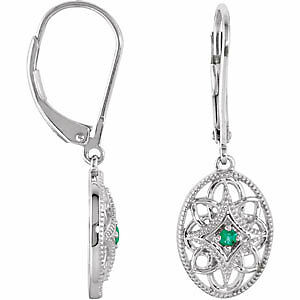 Image of Sterling Silver and Emerald Filigree Fashion Leverback Earrings FREE Shipping