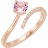 14K Rose Gold Morganite and 1/10 CTW Diamond Bypass Ring Size 7 Free Shipping