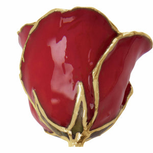 Real Lacquered 12" inch RED ROSE With 24k Gold Trim FREE Shipping New & Gift Box