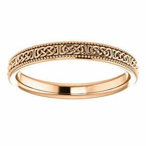 SIZE 5 -14K Rose Gold 3.0 mm Wide Celtic-Inspired Milgrain Wedding Band / Ring