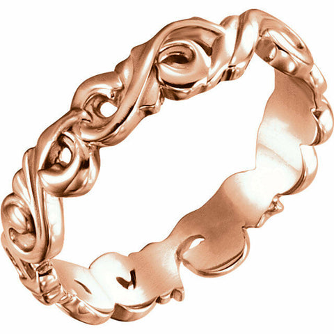 Image of SIZE 8.5 - 14K Rose Gold Scroll Design Wedding Band 5mm Sculptural Inspired Ring