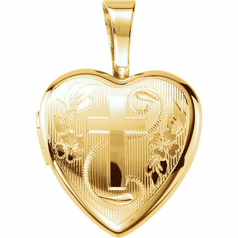 Image of Polished Cross Heart Locket Gold Plated over Sterling Silver 12 x 12.5mm New