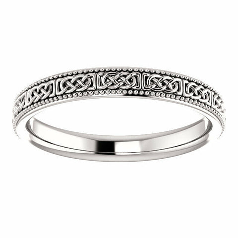 Image of SIZE 7 -14K White Gold 3mm Wide Celtic-Inspired Milgrain Wedding Band / Ring