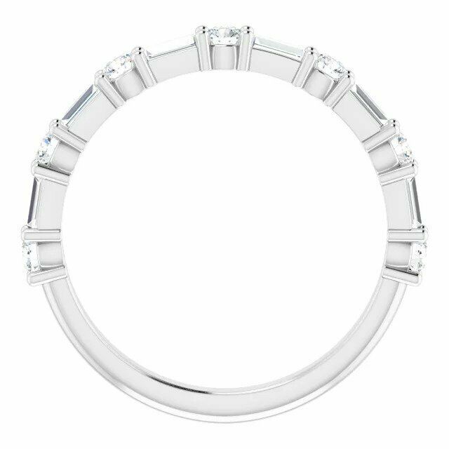 Baguette and Round 1/3 CTW Diamond Ring Stackable Band Size 7 14kt White Gold