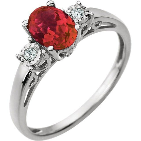 Image of 14K White Gold 7x5 Oval Created Ruby and .04 ct.tw. Genuine Diamond Ring Size 7