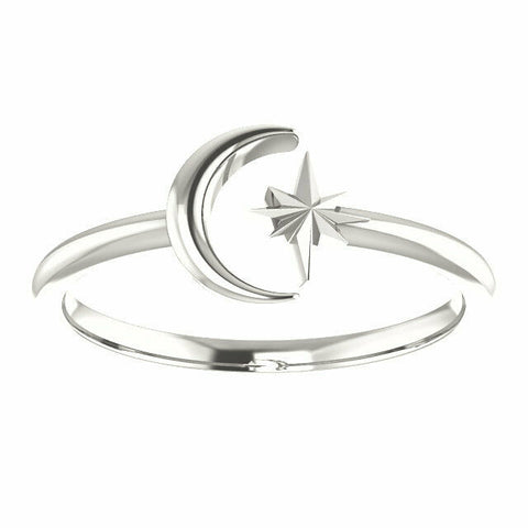 Image of Sterling Silver Crescent Moon and Star Negative Space Ring 4-9 Plus 1/2 Sizes