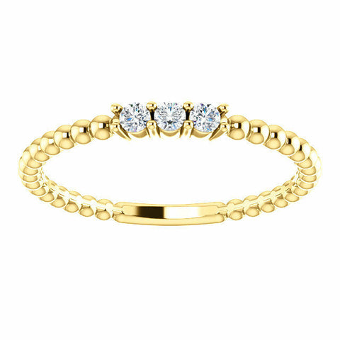 Image of SIZE 7 - 14k Yellow Gold 1/10 CTW Diamond Beaded Stackable Ring / Fashion Band