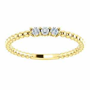 SIZE 7 - 14k Yellow Gold 1/10 CTW Diamond Beaded Stackable Ring / Fashion Band