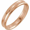 Size 7 - Concave 10K Rose Gold Comfort Fit Wedding Band Beveled Edge 4mm Wide