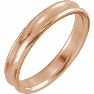 Size 7 - Concave 10K Rose Gold Comfort Fit Wedding Band Beveled Edge 4mm Wide