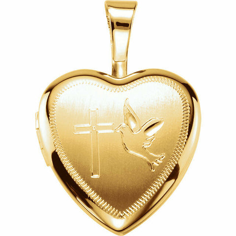 Image of Cross and Dove Heart Locket Gold Plated over Sterling Silver 12 x 12.5mm New