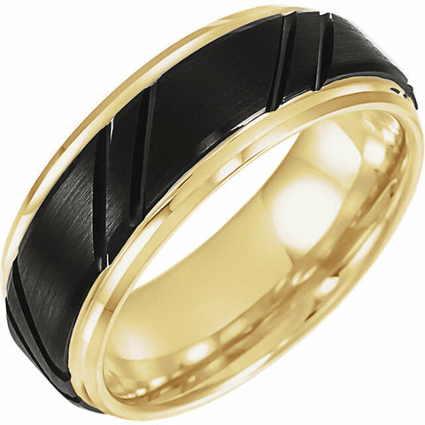 Image of SIZE 7.5 - 18k Yellow Gold Plated Tungsten Grooved Band with Black PVD 8mm Wide