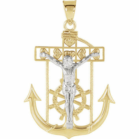 Image of 14K Yellow and White Gold Mariner's Crucifix Pendant 27x23mm Religious Jewelry