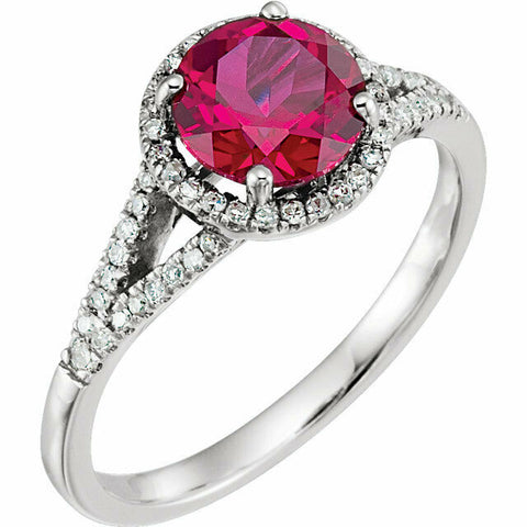 Image of SIZE 7 - 1/6 CTW Genuine Diamond & Lab Created Ruby Ring 14k White Gold