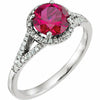 SIZE 7 - 1/6 CTW Genuine Diamond & Lab Created Ruby Ring 14k White Gold