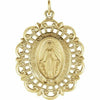 32x23mm 14kt Yellow Gold Miraculous Mary Pendant Oval Filigree Religious Medal