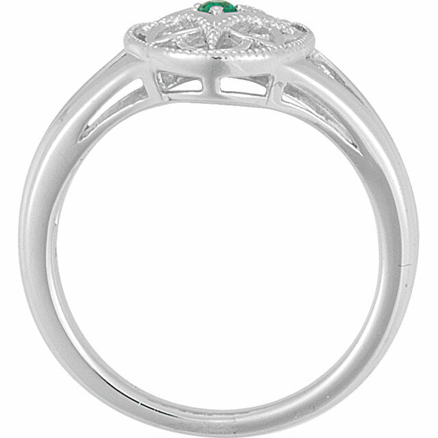 Sterling Silver and Emerald Filigree Fashion Ring Available in sizes 5, 6, 7, 8
