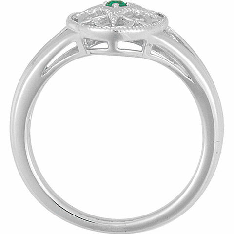 Image of Sterling Silver and Emerald Filigree Fashion Ring Available in sizes 5, 6, 7, 8