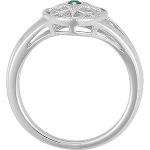 Sterling Silver and Emerald Filigree Fashion Ring Available in sizes 5, 6, 7, 8