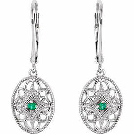 Sterling Silver and Emerald Filigree Fashion Leverback Earrings FREE Shipping