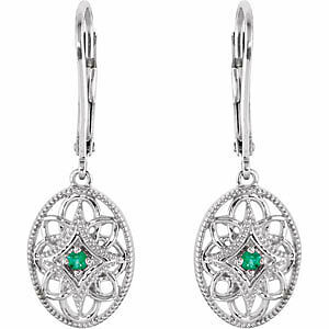 Image of Sterling Silver and Emerald Filigree Fashion Leverback Earrings FREE Shipping