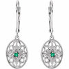 Sterling Silver and Emerald Filigree Fashion Leverback Earrings FREE Shipping