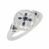 SIZE 6 - Vintage Style Sapphire and Diamond Sterling Silver Ring FREE Shipping