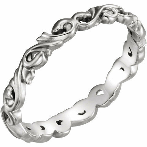 Image of SIZE 7.5 3mm Wide 14K White Gold Scroll Design Wedding Band Sculptural Inspired