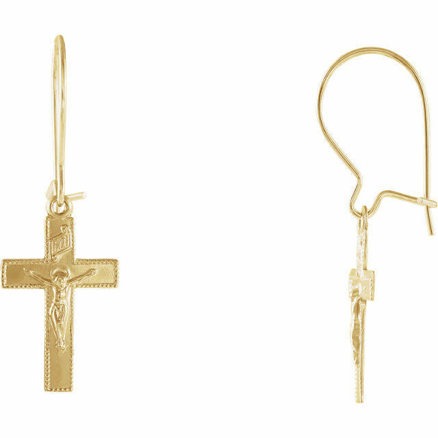 Crucifix Cross Earrings 14kt Yellow Gold Religious Jewelry Gifts + Free Shipping