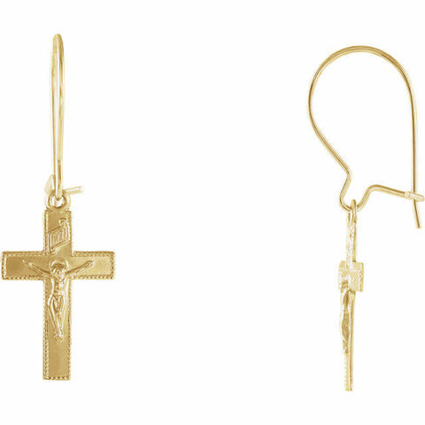 Image of Crucifix Cross Earrings 14kt Yellow Gold Religious Jewelry Gifts + Free Shipping