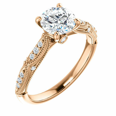 Image of 14K Rose Gold Round Forever One Moissanite & 1/10 CTW Diamond Engagement Ring