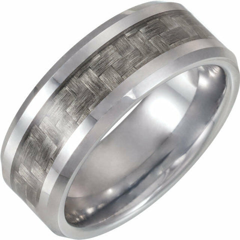 Image of SIZE 9.5 - Comfort Fit Tungsten Fancy Style Band with Inlay 8.0 mm Wide Unisex