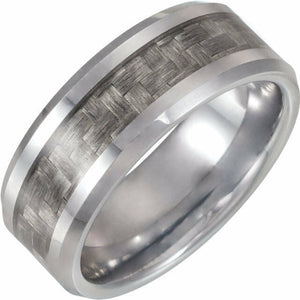 SIZE 9.5 - Comfort Fit Tungsten Fancy Style Band with Inlay 8.0 mm Wide Unisex