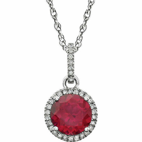 Image of 1/10 CTW Genuine Diamond and Created Ruby 14k White Gold 18"  Pendant Necklace