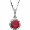 1/10 CTW Genuine Diamond and Created Ruby 14k White Gold 18"  Pendant Necklace