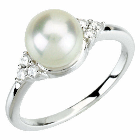 Image of SALE - 14K White Gold Freshwater Cultured Pearl and Diamond Ring FREE Shipping