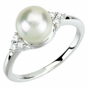 SALE - 14K White Gold Freshwater Cultured Pearl and Diamond Ring FREE Shipping