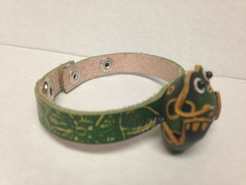 Image of Handmade Green Frog Leather Bracelet Animal Bracelet Collection Snap Closure New