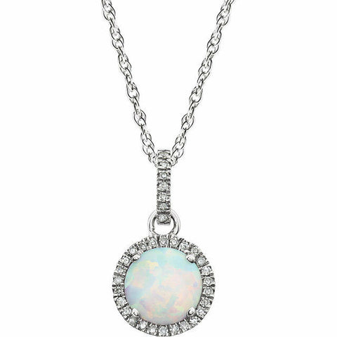 Image of Lab Opal & Genuine Diamond 14k White Gold 18" inch Birthstone Pendant Necklace