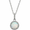 Lab Opal & Genuine Diamond 14k White Gold 18" inch Birthstone Pendant Necklace