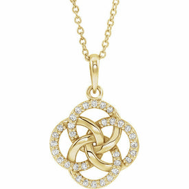 14K Yellow Gold 1/8 CTW Diamond 5 Fold Celtic Necklace 16-18" Adjustable Chain