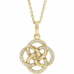 14K Yellow Gold 1/8 CTW Diamond 5 Fold Celtic Necklace 16-18" Adjustable Chain