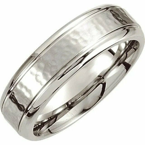 Image of Mens Comfort Fit Grooved Edge and Hammered Cobalt Wedding Band 7mm Wide Sz 8-12