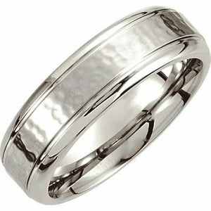 Mens Comfort Fit Grooved Edge and Hammered Cobalt Wedding Band 7mm Wide Sz 8-12