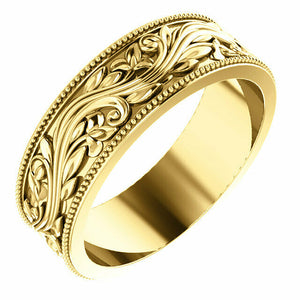 SIZE 7 - 6.0mm 14k Yellow Gold Sculptural-Inspired Milgrain Bridal Wedding Band