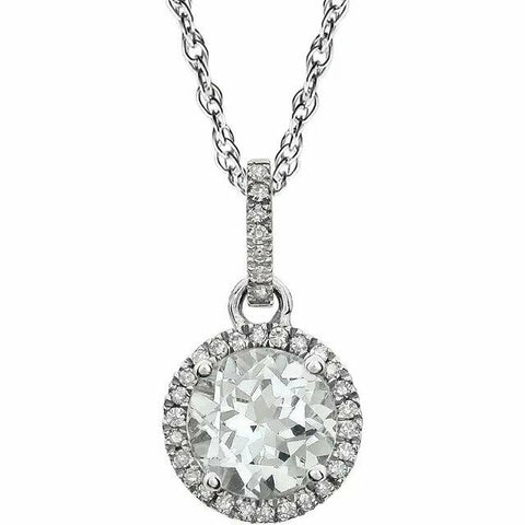 Image of 14kt White Gold 1/10 CTW Genuine Diamond and Created White Sapphire Necklace 18"